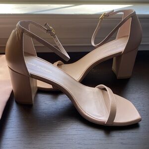 Stuart Weitzman Amelina Nude Block Heel Sandals 8.5
